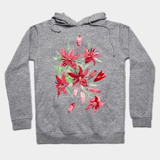 Asiatic red lilies. Watercolor Illustration. Hoodie